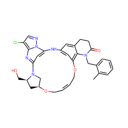 Cc1ccccc1CN1C(=O)CCc2cc3cc(c21)OC/C=C/CO[C@H]1C[C@@H](CO)N(C1)c1cc(n2ncc(Cl)c2n1)N3 ZINC001772644773