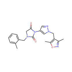 Cc1ccccc1CN1CC(=O)N(c2cnn(Cc3c(C)noc3C)c2)C1=O ZINC000115731907