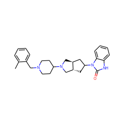 Cc1ccccc1CN1CCC(N2C[C@H]3CC(n4c(=O)[nH]c5ccccc54)C[C@@H]3C2)CC1 ZINC000095596226