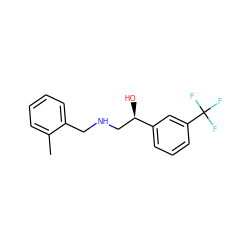 Cc1ccccc1CNC[C@@H](O)c1cccc(C(F)(F)F)c1 ZINC000014966694