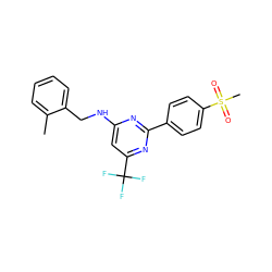 Cc1ccccc1CNc1cc(C(F)(F)F)nc(-c2ccc(S(C)(=O)=O)cc2)n1 ZINC000029132573