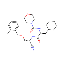 Cc1ccccc1COC[C@@H](C#N)NC(=O)[C@H](CC1CCCCC1)NC(=O)N1CCOCC1 ZINC000013492539