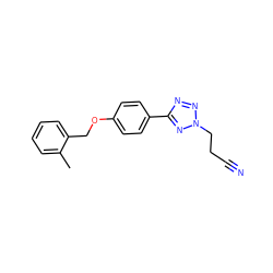 Cc1ccccc1COc1ccc(-c2nnn(CCC#N)n2)cc1 ZINC000013744428