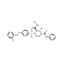 Cc1ccccc1COc1ccc(S(=O)(=O)N2CCN(C(=O)Nc3ccccc3)[C@@H](C)[C@@H]2C(=O)NO)cc1 ZINC000026967544