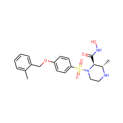 Cc1ccccc1COc1ccc(S(=O)(=O)N2CCN[C@@H](C)[C@@H]2C(=O)NO)cc1 ZINC000013539424