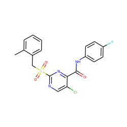 Cc1ccccc1CS(=O)(=O)c1ncc(Cl)c(C(=O)Nc2ccc(F)cc2)n1 ZINC000009206947