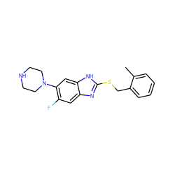 Cc1ccccc1CSc1nc2cc(F)c(N3CCNCC3)cc2[nH]1 ZINC000029048426