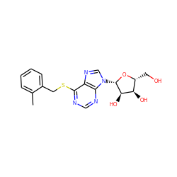 Cc1ccccc1CSc1ncnc2c1ncn2[C@@H]1O[C@H](CO)[C@@H](O)[C@H]1O ZINC000013560331