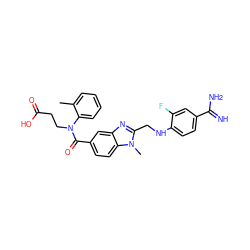 Cc1ccccc1N(CCC(=O)O)C(=O)c1ccc2c(c1)nc(CNc1ccc(C(=N)N)cc1F)n2C ZINC000299861853