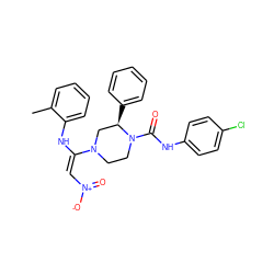 Cc1ccccc1N/C(=C/[N+](=O)[O-])N1CCN(C(=O)Nc2ccc(Cl)cc2)[C@H](c2ccccc2)C1 ZINC000040895382