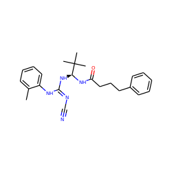 Cc1ccccc1N/C(=N\C#N)N[C@H](NC(=O)CCCc1ccccc1)C(C)(C)C ZINC000040951598