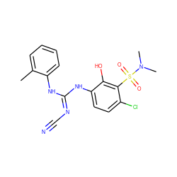 Cc1ccccc1N/C(=N\C#N)Nc1ccc(Cl)c(S(=O)(=O)N(C)C)c1O ZINC000036143824