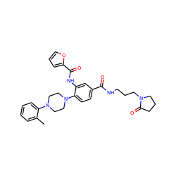 Cc1ccccc1N1CCN(c2ccc(C(=O)NCCCN3CCCC3=O)cc2NC(=O)c2ccco2)CC1 ZINC000144323366