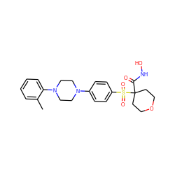 Cc1ccccc1N1CCN(c2ccc(S(=O)(=O)C3(C(=O)NO)CCOCC3)cc2)CC1 ZINC000049036811