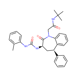 Cc1ccccc1NC(=O)N[C@@H]1C[C@H](c2ccccc2)c2ccccc2N(CC(=O)NC(C)(C)C)C1=O ZINC000013739681