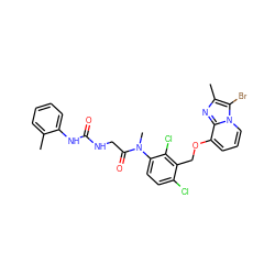 Cc1ccccc1NC(=O)NCC(=O)N(C)c1ccc(Cl)c(COc2cccn3c(Br)c(C)nc23)c1Cl ZINC000027329447