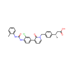 Cc1ccccc1NC(=O)Nc1ccc(-c2cccn(Cc3ccc([C@@H](C)CC(=O)O)cc3)c2=O)cc1Cl ZINC000014963340