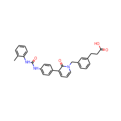 Cc1ccccc1NC(=O)Nc1ccc(-c2cccn(Cc3cccc(CCC(=O)O)c3)c2=O)cc1 ZINC000014963401