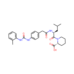 Cc1ccccc1NC(=O)Nc1ccc(CC(=O)N[C@@H](CC(C)C)C(=O)N2CCCC[C@@H]2C(=O)O)cc1 ZINC000026750180