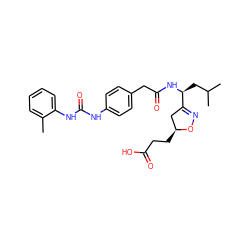 Cc1ccccc1NC(=O)Nc1ccc(CC(=O)N[C@@H](CC(C)C)C2=NO[C@@H](CCC(=O)O)C2)cc1 ZINC000003982738