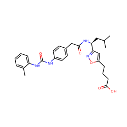 Cc1ccccc1NC(=O)Nc1ccc(CC(=O)N[C@@H](CC(C)C)c2cc(CCCC(=O)O)on2)cc1 ZINC000026578307