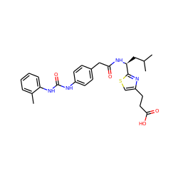 Cc1ccccc1NC(=O)Nc1ccc(CC(=O)N[C@@H](CC(C)C)c2nc(CCC(=O)O)cs2)cc1 ZINC000026576275