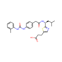 Cc1ccccc1NC(=O)Nc1ccc(CC(=O)N[C@@H](CC(C)C)c2ncc(CCC(=O)O)s2)cc1 ZINC000003973099