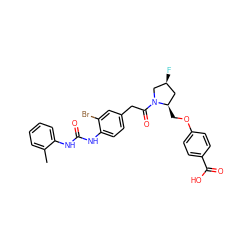 Cc1ccccc1NC(=O)Nc1ccc(CC(=O)N2C[C@@H](F)C[C@H]2COc2ccc(C(=O)O)cc2)cc1Br ZINC000014966047