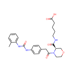 Cc1ccccc1NC(=O)Nc1ccc(CC(=O)N2CCOC[C@@H]2C(=O)NCCCCC(=O)O)cc1 ZINC000028366490