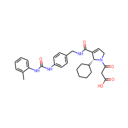 Cc1ccccc1NC(=O)Nc1ccc(CNC(=O)C2=CCN(C(=O)CC(=O)O)[C@@H]2C2CCCCC2)cc1 ZINC000473109452