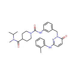 Cc1ccccc1Nc1ccc(=O)n(Cc2cccc(NC(=O)N3CCC(C(=O)N(C)C(C)C)CC3)c2)n1 ZINC000096903297