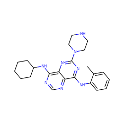 Cc1ccccc1Nc1nc(N2CCNCC2)nc2c(NC3CCCCC3)ncnc12 ZINC000084617989