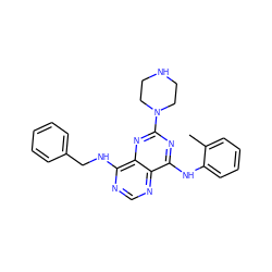 Cc1ccccc1Nc1nc(N2CCNCC2)nc2c(NCc3ccccc3)ncnc12 ZINC000084617996