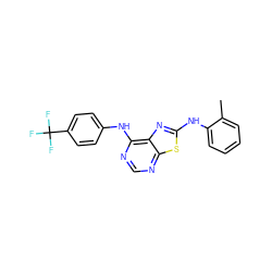 Cc1ccccc1Nc1nc2c(Nc3ccc(C(F)(F)F)cc3)ncnc2s1 ZINC000040875389