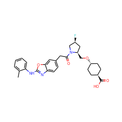 Cc1ccccc1Nc1nc2ccc(CC(=O)N3C[C@@H](F)C[C@H]3CO[C@H]3CC[C@H](C(=O)O)CC3)cc2o1 ZINC000101191446