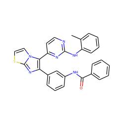 Cc1ccccc1Nc1nccc(-c2c(-c3cccc(NC(=O)c4ccccc4)c3)nc3sccn23)n1 ZINC000063539902