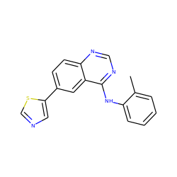 Cc1ccccc1Nc1ncnc2ccc(-c3cncs3)cc12 ZINC000299852865