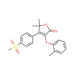 Cc1ccccc1OC1=C(c2ccc(S(C)(=O)=O)cc2)C(C)(C)OC1=O ZINC000026956537