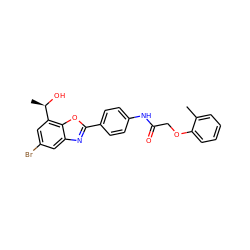 Cc1ccccc1OCC(=O)Nc1ccc(-c2nc3cc(Br)cc([C@@H](C)O)c3o2)cc1 ZINC000045355036