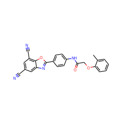 Cc1ccccc1OCC(=O)Nc1ccc(-c2nc3cc(C#N)cc(C#N)c3o2)cc1 ZINC000045350496