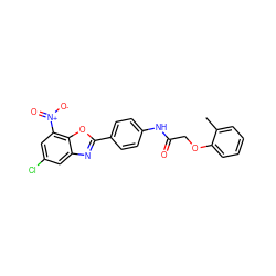 Cc1ccccc1OCC(=O)Nc1ccc(-c2nc3cc(Cl)cc([N+](=O)[O-])c3o2)cc1 ZINC000029048330