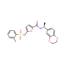 Cc1ccccc1S(=O)(=O)Cc1ccc(C(=O)N[C@@H](C)c2ccc3c(c2)OCCO3)o1 ZINC000008671700