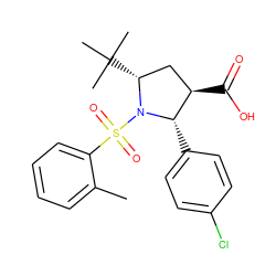 Cc1ccccc1S(=O)(=O)N1[C@H](C(C)(C)C)C[C@@H](C(=O)O)[C@@H]1c1ccc(Cl)cc1 ZINC000169326660