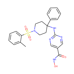 Cc1ccccc1S(=O)(=O)N1CCC(Nc2ncc(C(=O)NO)cn2)(c2ccccc2)CC1 ZINC001772610324