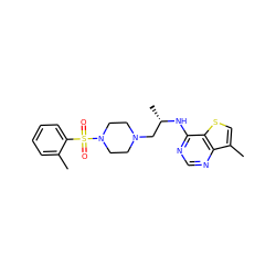 Cc1ccccc1S(=O)(=O)N1CCN(C[C@H](C)Nc2ncnc3c(C)csc23)CC1 ZINC000029126987