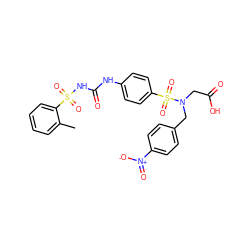 Cc1ccccc1S(=O)(=O)NC(=O)Nc1ccc(S(=O)(=O)N(CC(=O)O)Cc2ccc([N+](=O)[O-])cc2)cc1 ZINC000029486515