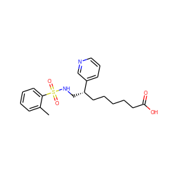 Cc1ccccc1S(=O)(=O)NC[C@@H](CCCCCC(=O)O)c1cccnc1 ZINC000013730239