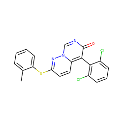 Cc1ccccc1Sc1ccc2c(-c3c(Cl)cccc3Cl)c(=O)ncn2n1 ZINC000013864343