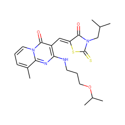 Cc1cccn2c(=O)c(/C=C3\SC(=S)N(CC(C)C)C3=O)c(NCCCOC(C)C)nc12 ZINC000002257680