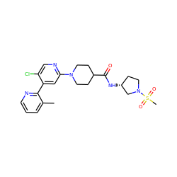 Cc1cccnc1-c1cc(N2CCC(C(=O)N[C@@H]3CCN(S(C)(=O)=O)C3)CC2)ncc1Cl ZINC000146799815